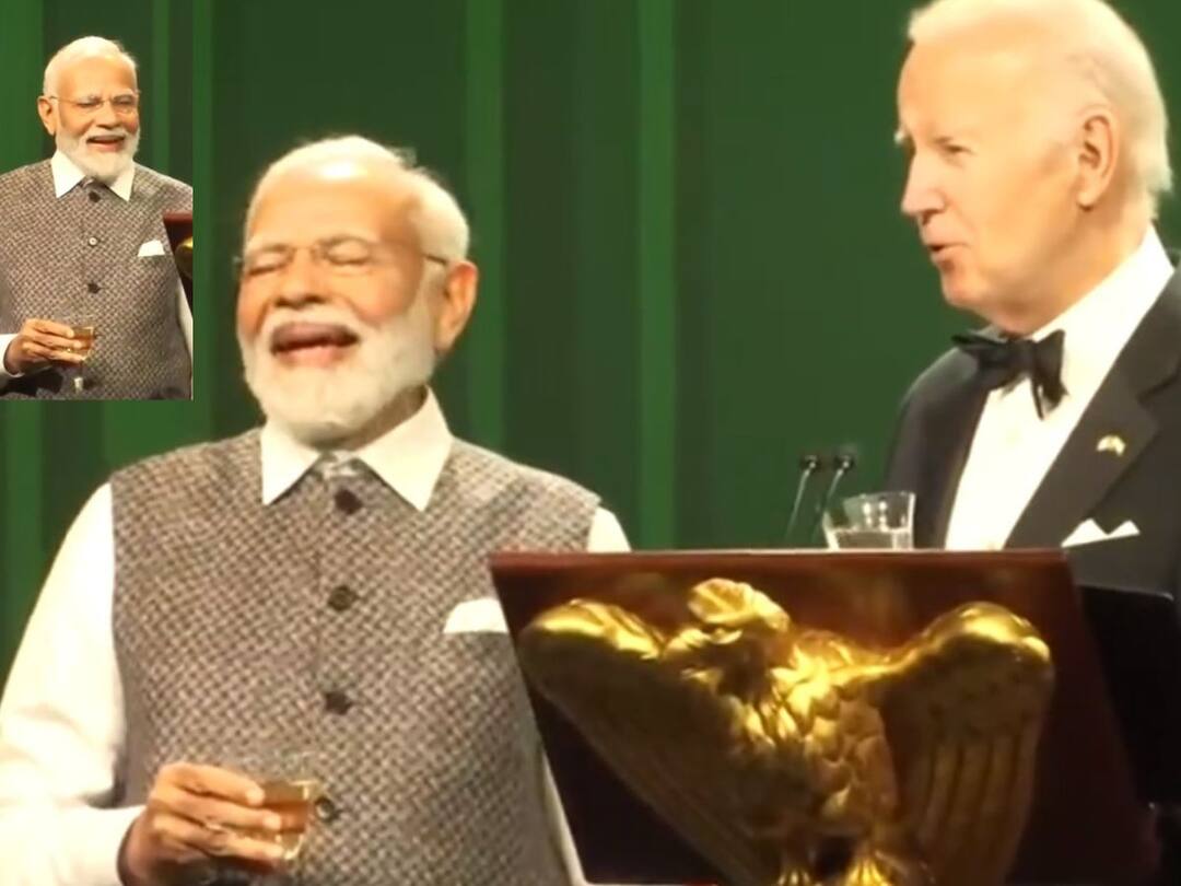 PM Modi US Visit Biden's no alcohol toast at state dinner leaves PM Modi laughing PM Modi US Visit: ఆల్కహాల్‌ అలవాటుపై జోక్‌ వేసిన బైడెన్, పగలబడి నవ్విన ప్రధాని మోదీ