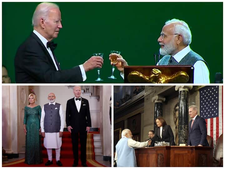 State dinner hosted by US President Joe Biden and First Lady Jill Biden for PM Modi was held at a specially decorated pavilion on the South Lawn of the White House with over 400 guests.