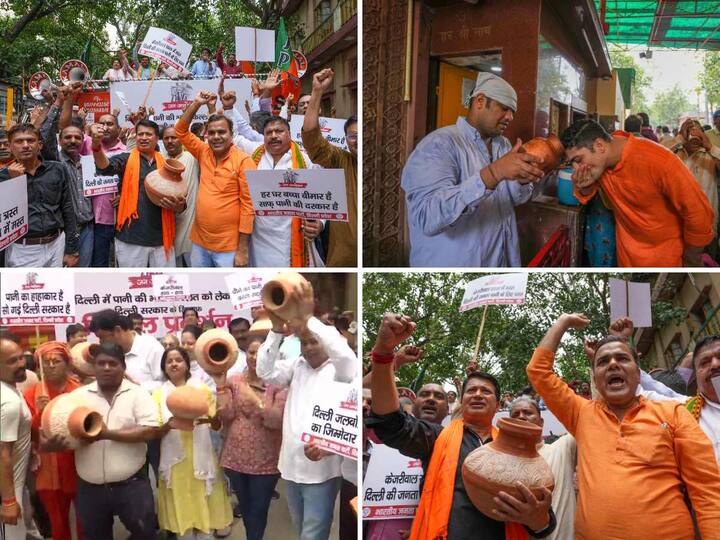 Bharatiya Janata Party (BJP) workers were seen holding protests against the Aam Aadmi Party-led Delhi government over water problems in the national capital. Here are the latest images: