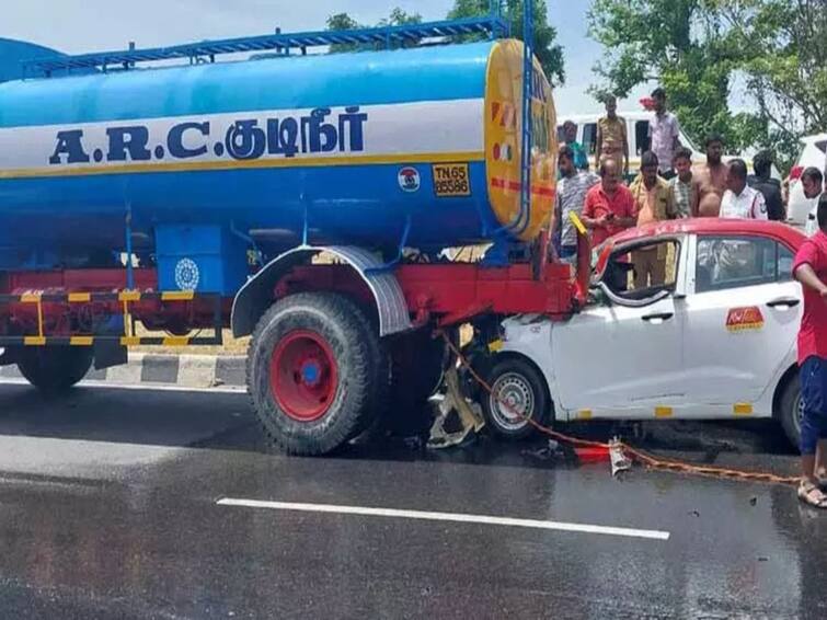 Trichy : 2 killed, 6 injured after car collides with water truck TNN திருச்சியில் தண்ணீர் லாரி மீது கார் மோதி விபத்து -  2 பேர் உயிரிழப்பு, 6 பேர் காயம்