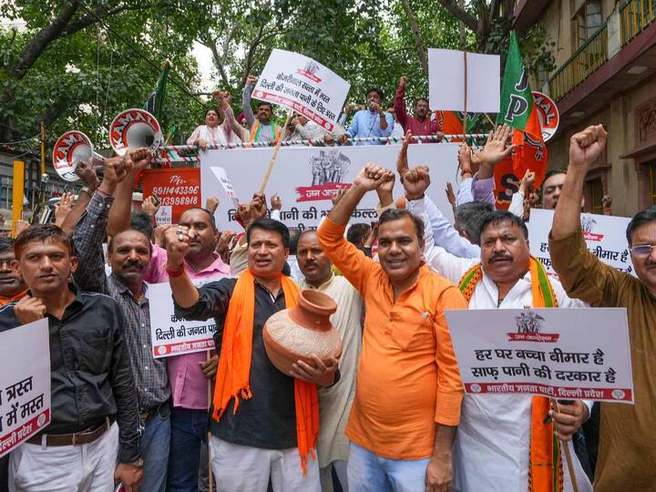 Some of the posters claimed that a child is ill in every house in the city due to a lack of clean drinking water. Several protesters blamed Delhi Chief Minister Arvind Kejriwal for the situation. (Source: PTI)