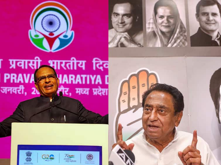 Posters Targetting CM Chouhan And Former CM Kamal Nath Seen In Poll Bound MP Battle Begins BJP Congress Madhya Pradesh State Assembly Elections Poster War In MP As CM Chouhan, Kamal Nath Accused Of 'Scams'. Both BJP, Congress Blame 'Infighting'