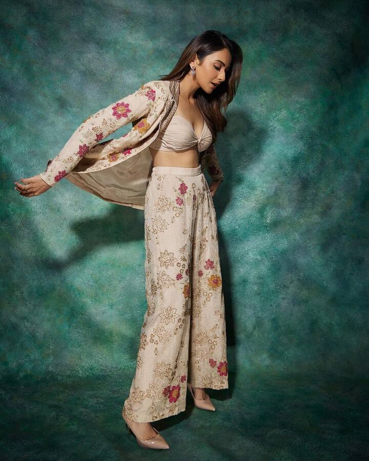 Rakul was seen in an ethnic co-ord  floral printed set