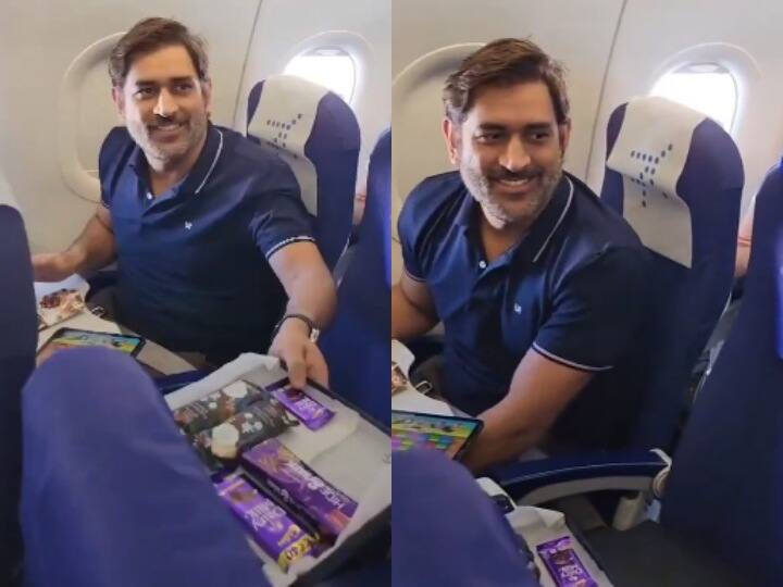 Air hostess gifted chocolate to Mahendra Singh Dhoni in flight, see Mahi’s reaction in the video
