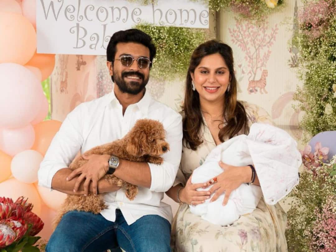 Ram Charan And Upasana Pose With Their Daughter In Adorable PIC Upasana thanked everyone for showering love towards her little one Ram Charan - Upasana : मुलगी झाली हो! राम चरणने मोठ्या दिमाखात केलं लेकीचं स्वागत; उपासनाने खास पोस्ट शेअर करत चाहत्यांचे मानले आभार