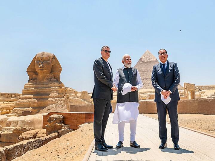 Without a doubt, no trip to Egypt would be complete without seeing the magnificent Great Pyramids of Giza. These architectural marvels, built over 4,000 years ago by three Pharaohs, stood as a testament to the ancient world's ingenuity and grandeur. Prime Minister Narendra Modi had the privilege of witnessing these legendary wonders firsthand. (Image Source: PTI)