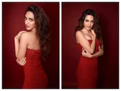 Kiara Advani Stuns In Red Monochrome Off-Shoulder Outfit - See Pics