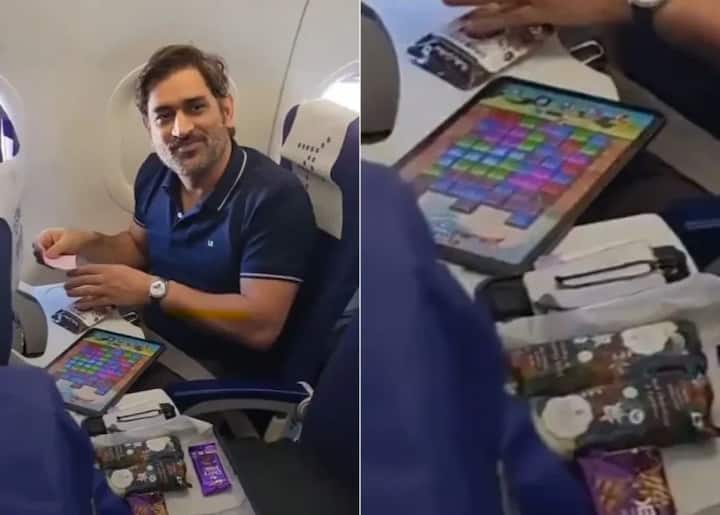 या फ्लाईटदरम्यान धोनी आपल्या टॅबलेटवर आरामात कँडी क्रश खेळत बसला होता.