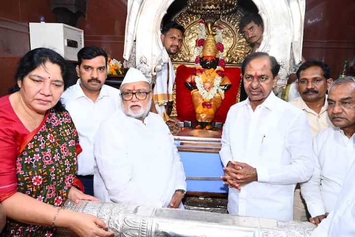 तेलंगणाचे मुख्यमंत्री के चंद्रशेखर राव यांच्यासोबत त्यांच्या काही सहकाऱ्यांनी देखील घेतलं विठुरायाचं दर्शन