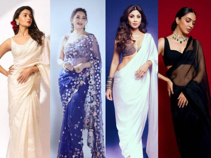 Actress Saree Look : ‘रॉकी और रानी की प्रेम कहानी’ में आलिया भट्ट ने अपने साड़ी के लुक से फैंस के दिलों में तहलका मचा दिया है.लेकिन आलिया से पहले भी कई हसीनाएं साड़ी में कहर ढहाती हुई नजर आ चुकी हैं.