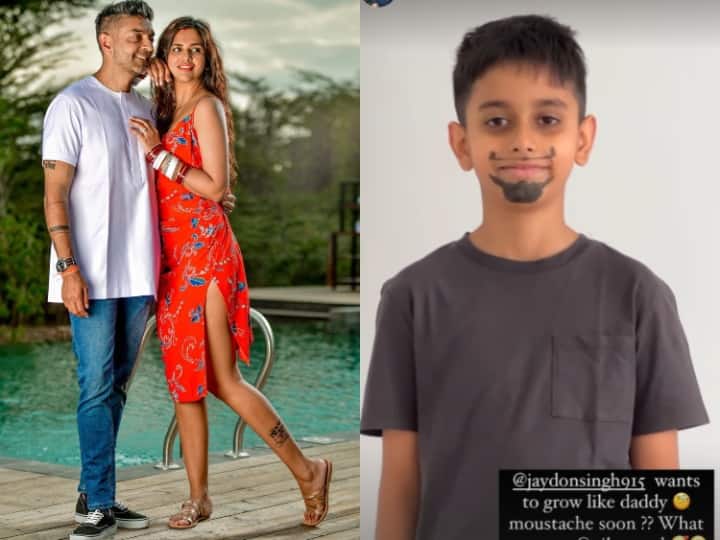 Dalljiet Kaur का बेटा बनना चाहता है अपने नए पापा जैसा, चेहरे पर बनाई निखिल की तरह दाढ़ी मूंछ