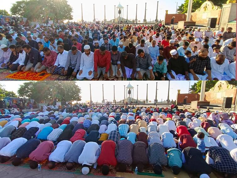 bakrid festival: Muslims offer special prayers at Puducherry Gandhi Thidal TNN Bakrid festival: புதுச்சேரி காந்தி திடலில் இஸ்லாமியர்கள் சிறப்பு தொழுகை
