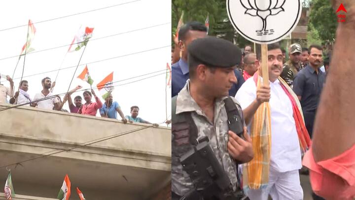 Nayagaram Suvenu Rally Chaos: নয়াগ্রামে শুভেন্দুর পদযাত্রায় উত্তেজনা। এদিন তৃণমূলের পার্টি অফিসের সামনে দিয়ে যেতেই ওঠে স্লোগান শাসকদলের কর্মী-সমর্থকদের তরফে।