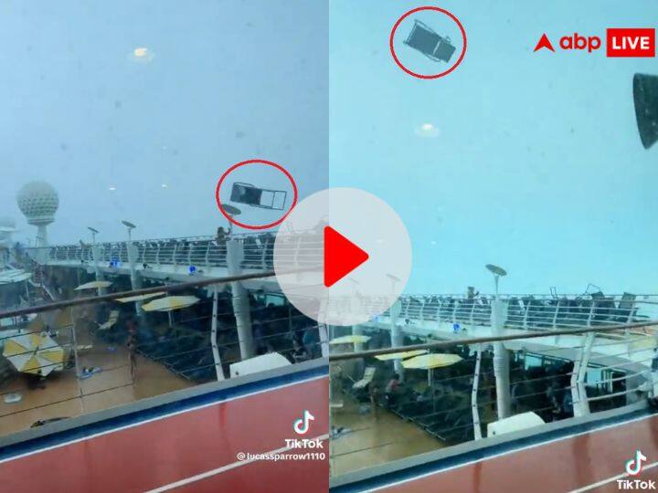 Rainstorm Viral Video furniture flying across cruise in Florida america क्रूज पर आया भयानक तूफान... कुर्सियां उड़ने लगी और हवा ने लोगों को भी घसीटा! वीडियो में देखें नजारा