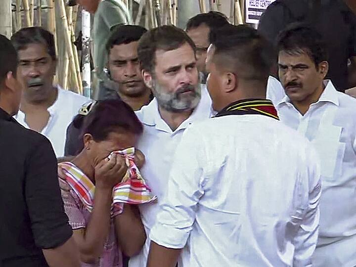 Rahul Gandhi interacted with those sheltering in relief camps in Churachandpur, 63 km from Manipur's capital Imphal. Rahul had to take a helicopter to reach his destination after police stopped his convoy midway in Bishnupur. (Source: PTI)