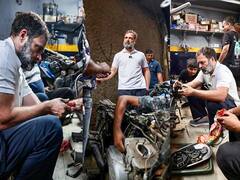 Rahul Gandhi In karolbagh : राहुल गांधींकडून बाईकची सर्व्हिस...राहुल गांधींचा अनोखा अंदाज!