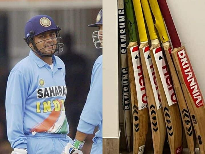 Virender Sehwag shared photo of triple century but lost 293 wala fans reacts on social media Virender Sehwag ने शेयर की तिहरे शतक वाले बैट की फोटो, फैन ने शाहिद अफरीदी को कर दिया ट्रोल