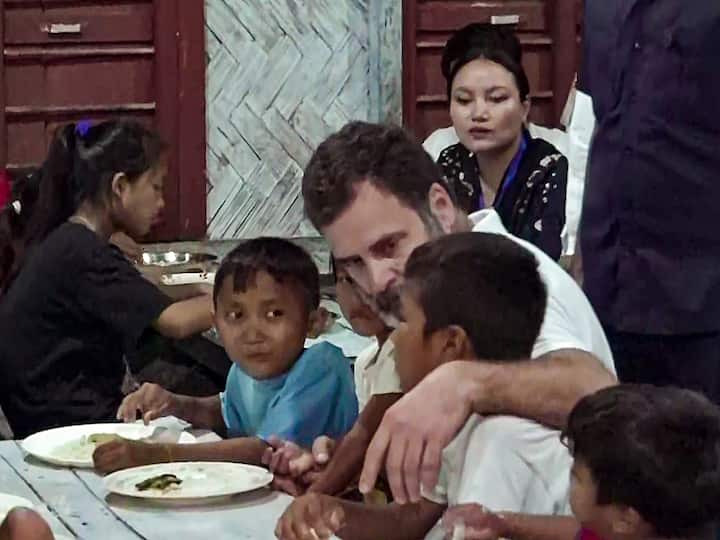 After remaining stuck for a few hours in Bishnupur, Gandhi returned to Imphal airport and took a helicopter to go to Churachandpur, one of the worst affected towns in the ethnic violence. (Source: PTI)