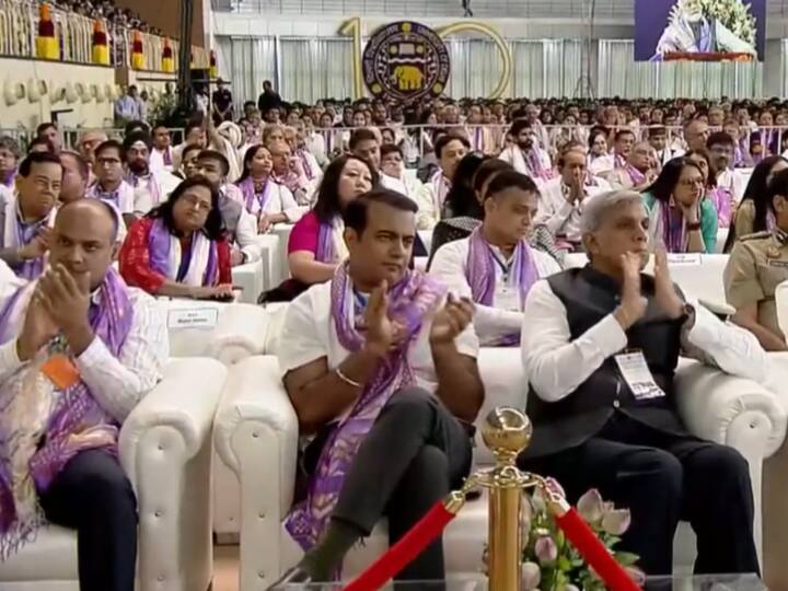 Faculty members listen to PM Modi speech during the Valedictory Ceremony of the Centenary celebrations of Delhi University. PM Modi said,