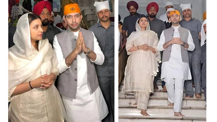 Parineeti Chopra with fiance Raghav Chadha at Sri Harmandir Sahib pictures surfaced ਮੰਗੇਤਰ ਰਾਘਵ ਚੱਢਾ ਨਾਲ ਸ੍ਰੀ ਹਰਿਮੰਦਰ ਸਾਹਿਬ ਵਿਖੇ ਨਤਮਸਤਕ ਹੋਈ ਪਰਿਣੀਤੀ ਚੋਪੜਾ, ਸਾਹਮਣੇ ਆਈਆਂ ਤਸਵੀਰਾਂ