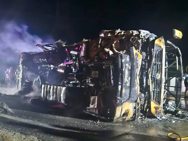 The accident occurred at 1:30 am in which 25 persons were charred to death after the bus caught fire. Eight others, including the driver and the cleaner of the bus, survived as they managed to come out of the broken window. (Source: PTI)