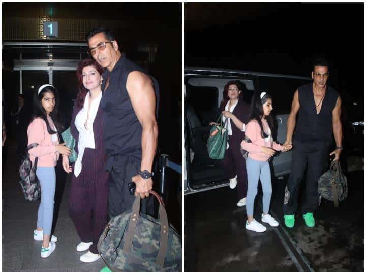 Akshay Kumar With Family: बॉलीवुड के खिलाड़ी कुमार को बीती रात एयरपोर्ट पर स्पॉट किया गया. दरअसल अक्षय कुमार अपनी बेटी नितारा और पत्नी ट्विंकल खन्ना संग वेकेशन पर निकले हैं.