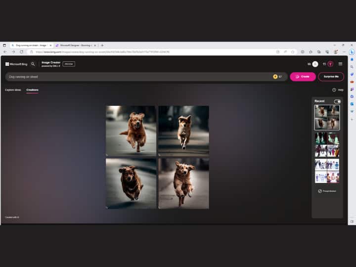 अब सर्च बॉक्स में अपनी क्वेरी डालें जैसे- सड़को पर भागता हुआ कुत्ता, Dog Running On Street. कुछ ही सेकंड्स में आपके सामने रिजल्ट आ जाएगा. इस तरह आप किसी भी तस्वीर को AI की मदद से जनरेट कर सकते हैं.