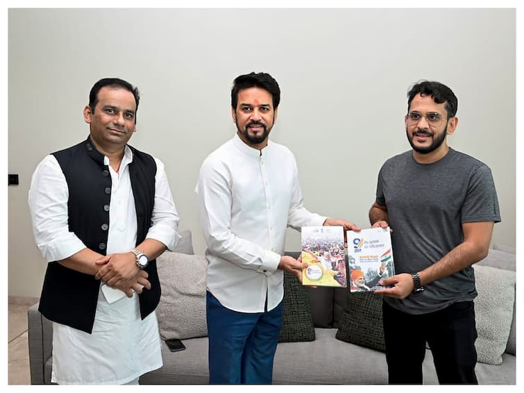 Anurag Thakur Meets Shikhar Dhawan, Entrepreneur Aman Gupta As Part Of BJP's Outreach Programme Anurag Thakur Meets Shikhar Dhawan, Entrepreneur Aman Gupta As Part Of BJP's Outreach Programme