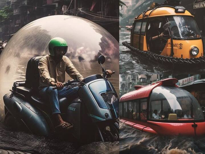 AI artist imagines futuristic vehicles to tackle Mumbai rains. Seen them yet AI artist imagines: நம்மூரிலும் களமிறங்கிய AI.. கொட்டும் மழையில் இருந்து தப்பிக்க இதுதான் வழி.. இணையத்தில் வைரல்