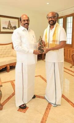 Rajinkanth in Tiruvannamalai : திருவண்ணாமலையில் அமைச்சர் எ.வ.வேலுவை சந்தித்த நடிகர் ரஜினிகாந்த்!