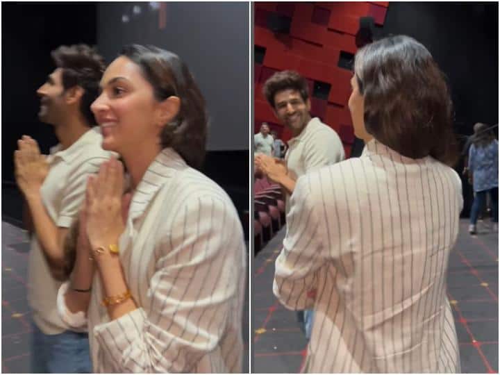 'जब ऑडियंस आपको खड़े होकर तालियां देती हैं तो..' थिएटर में ‘सत्यप्रेम की कथा' को मिल रहे रिस्पॉन्स को देख Kartik- Kiara हुए इमोशनल Kartik Aaryan Kiara Advani Surprise Visit To A theatre got emotional after seeing the response of Audience For Satyaprem Ki Katha 'जब ऑडियंस आपको खड़े होकर तालियां देती हैं तो..' थिएटर में ‘सत्यप्रेम की कथा' को मिल रहे रिस्पॉन्स को देख Kartik- Kiara हुए इमोशनल