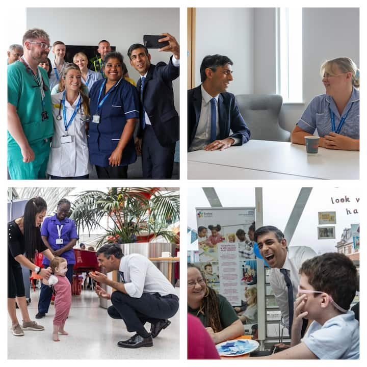 The UK's National Health Service on Wednesday celebrated its 75th birthday. To mark the occasion, PM Rishi Sunak met the healthcare providers of NHS and visited Children's ward at St Thomas' Hospital.