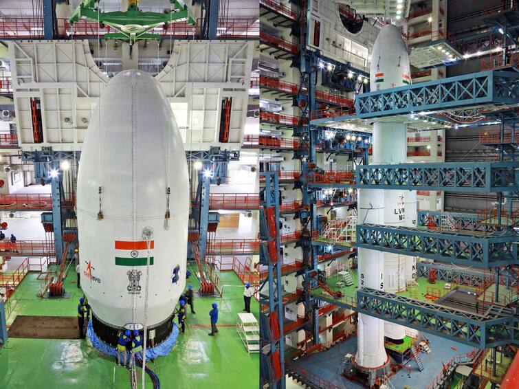 Chandrayaan 3 LVM3 Launch Vehicle Mark III Geosynchronous Satellite Launch Vehicle Satish Dhawan Space Centre Sriharikota ISRO WATCH Video Chandrayaan-3 'Mated' With LVM3 At Satish Dhawan Space Centre, ISRO Says: WATCH