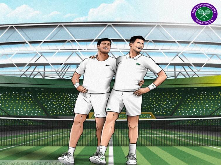 Wimbledon Poster Of Carlos Alcaraz, Novak Djokovic Performing 'Naatu Naatu' Hook Step Goes Viral Wimbledon: Poster Of Carlos Alcaraz, Novak Djokovic Performing 'Naatu Naatu' Hook Step Goes Viral