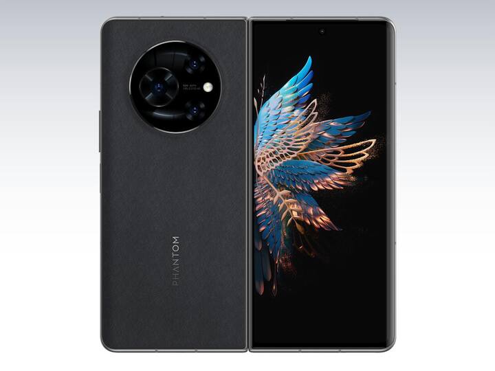 Tecno Phantom V Fold - (Price: Rs 88,888) - The Phantom V Fold offers a unique vertical folding design with a large AMOLED display with 120Hz refresh rate, powerful MediaTek Dimensity 9000+ chip and a decent set of cameras with 50-megapixel main sensor, a 50-megapixel telephoto and a 13-megapixel ultrawide. (Image: Tecno Phantom)