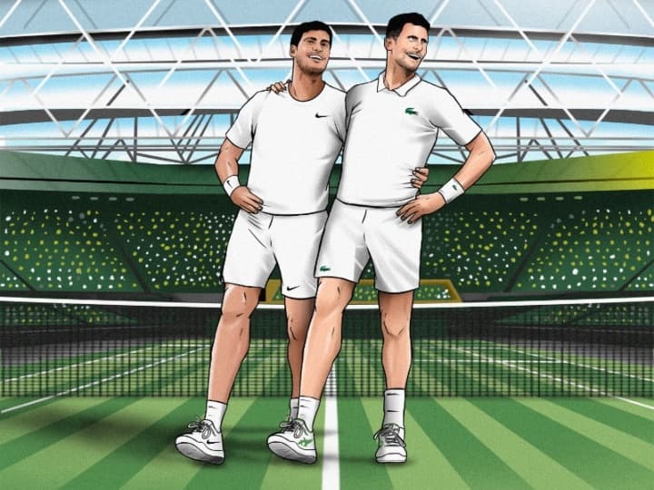 Naatu Naatu Craze seen Wimbledon 2023 Carlos Alcaraz Novak Djokovic see pic Wimbledon 2023: नाटू-नाटू सॉन्ग का दिखा विम्बलडन में जादू, जोकोविच और अल्कराज को दिखाया एक साथ नाचते हुए