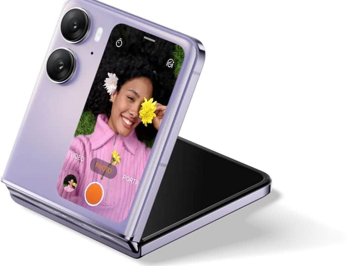 Oppo Find N2 Flip - (Price: Rs 89,999) - The Oppo Find N2 Flip features a remarkable 50-megapixel main sensor with OIS and an 8-megapixel ultrawide camera, enhanced by Hasselblad technology. It also showcases a large 3.26-inch AMOLED cover screen and a spacious 6.8-inch FHD+ AMOLED internal display with a 120Hz refresh rate and it is Powered by the MediaTek Dimensity 9000+ processor. (Image: Oppo)