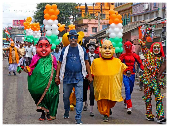 Campaigning for West Bengal high-stakes panchayat elections concluded on Thursday. The image shows Trinamool Congress (TMC) supporters during a road show at Ahmadpur, in Birbhum district. (Image: PTI)