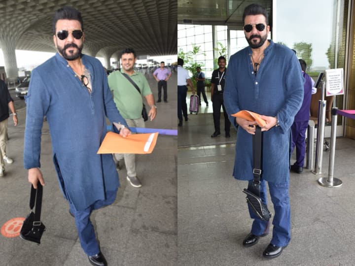 Sanjay Dutt Airport Look: हाल ही में संजय दत्त एयरपोर्ट पर स्पॉट हुए. जहां वो फुल ब्लू लुक में नजर आए. इस दौरान संजय दत्त ने पैपराजी को भी पोज दिए.