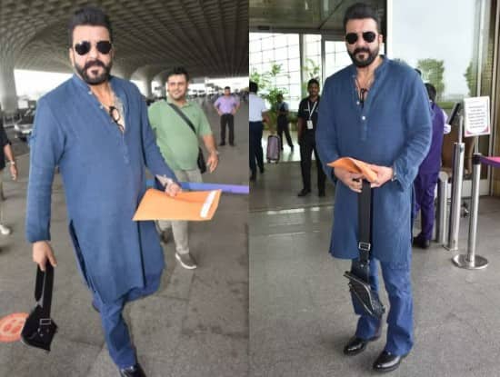 Sanjay Dutt appeared in dark glasses and blue look at the airport, fans liked his handsome look Sanjay Dutt appeared in dark glasses and blue look at the airport, fans liked his handsome look