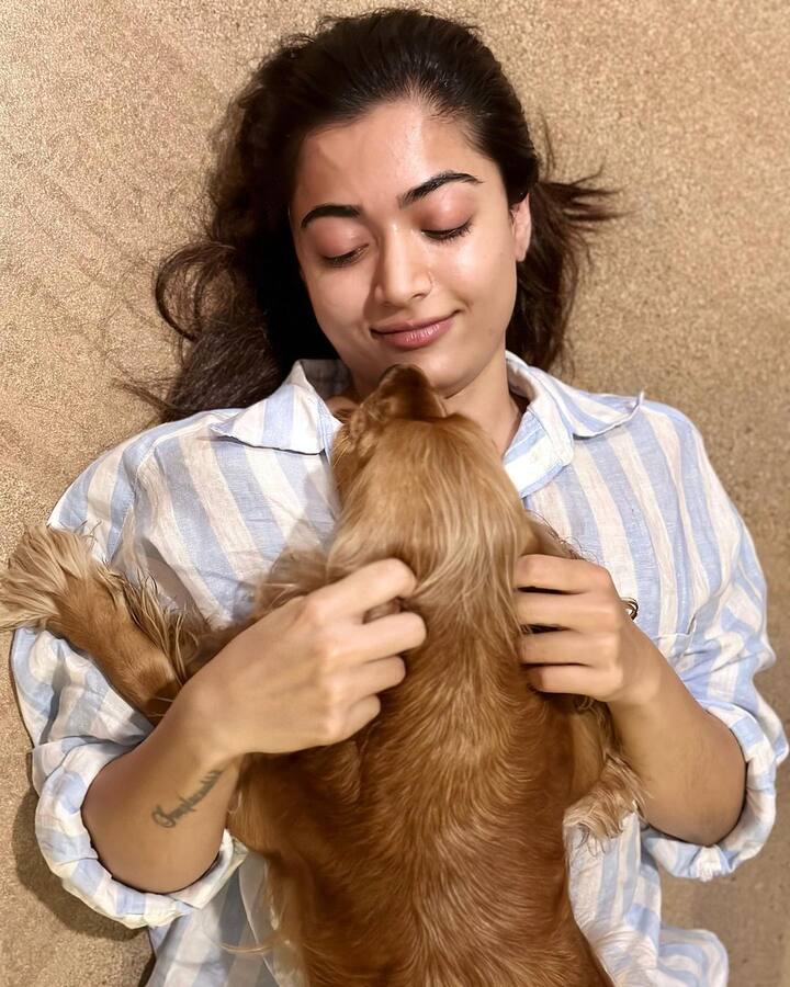 పెంపుడు కుక్కతో రష్మిక (Image Courtesy : rashmika_mandanna / Instagram)