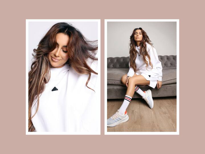 Anusha Dandekar shared pictures on her Instagram handle where she can be seen wearing a white pullover and shorts.