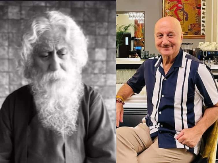 Anupam Kher will portray Rabindranath Tagore in his 538th film  shares first look Anupam Kher: अनुपम खेर साकारणार रवींद्रनाथ टागोर यांची भूमिका; खास पोस्ट शेअर करत दिली 538 व्या चित्रपटाची माहिती