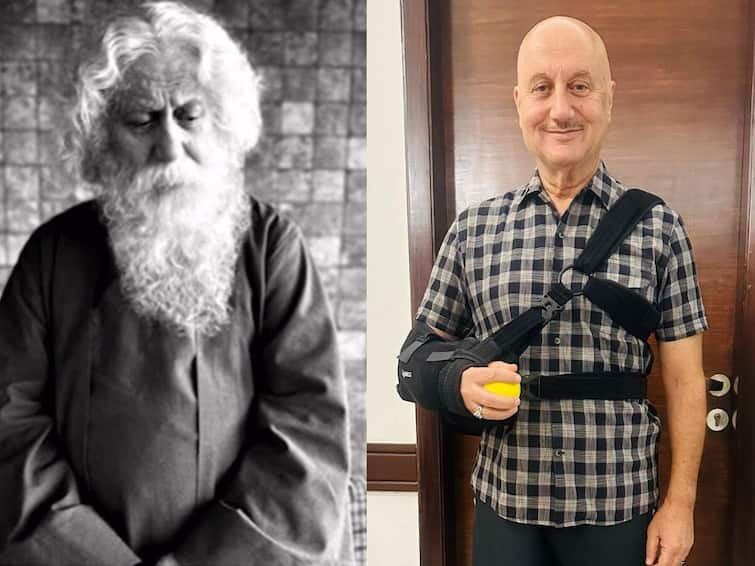 Bollywood actor Anupam Kher is playing the role of Nobel laureate, Gurudev Rabindranath Tagore రవీంద్రనాథ్ ఠాగూర్‌గా అనుపమ్ ఖేర్, ఫస్ట్ లుక్‌తో ఆశ్చర్యపరిచిన వర్సటైల్ యాక్టర్!