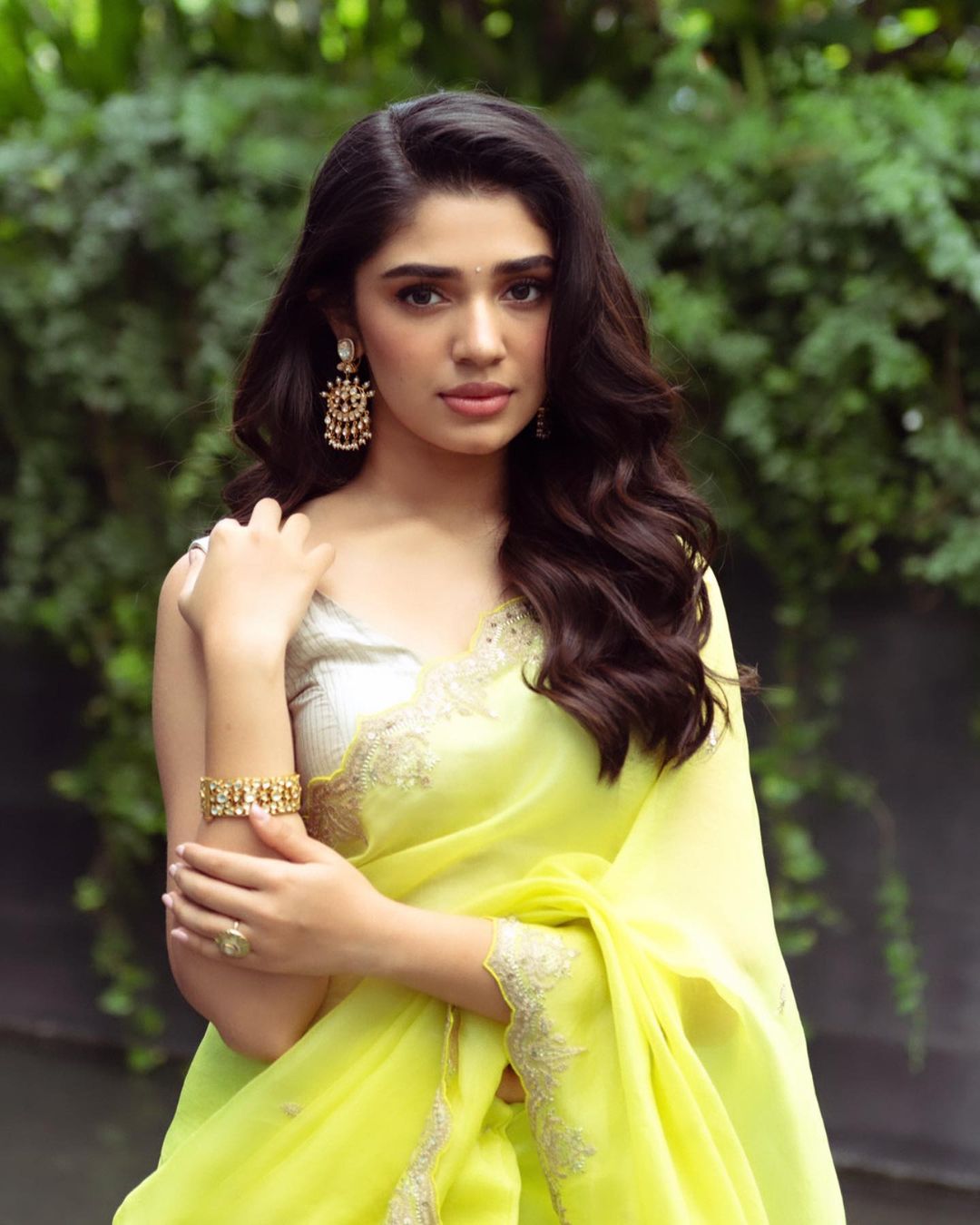 Krithi Shetty Poses In A Lemon Yellow Saree