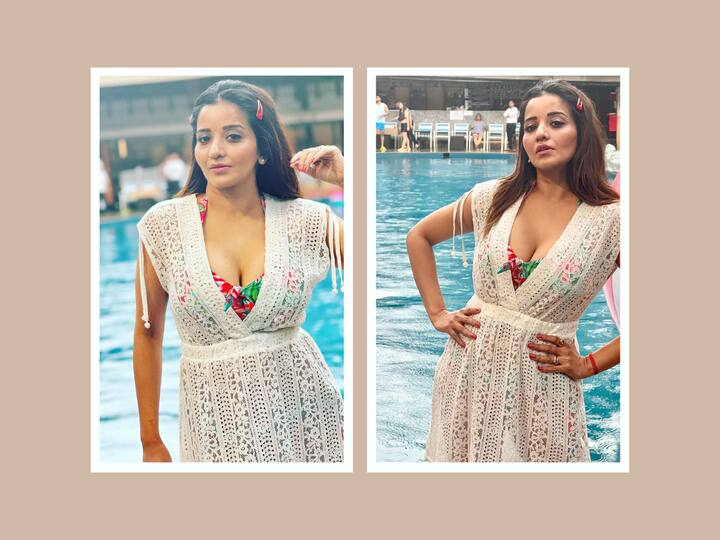 Monalisa shared pictures on Instagram where she can be seen posing by a pool in a crochet dress.