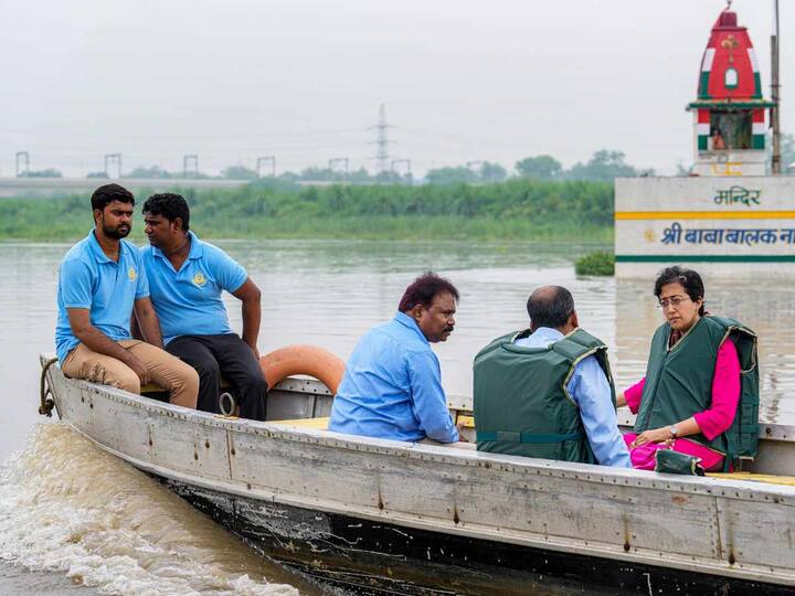During the day, Delhi Education and PWD Minister Atishi on Monday visited the Yamuna river site and inspected the water level after heavy monsoon rains lashed the national capital. (Source: PTI)