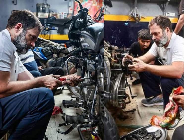 Have a KTM 390 but not allowed to…’ Rahul Gandhi's interaction with mechanics in Delhi's Karol Bagh Rahul Gandhi Mechanic Video: “பைக் ஓட்ட விடமாட்றாங்க” - மெக்கானிக்குகளிடம் புலம்பிய ராகுல் காந்தி.. வைரல் வீடியோ..!