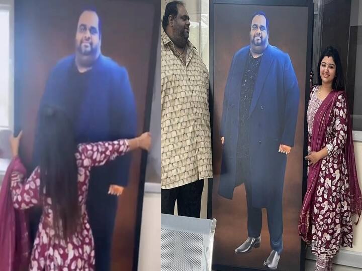 Serial actress mahalakshmi surprises her husband ravindhar with 6ft painting on his birthday and the video goes viral Watch Video : உயிரும் நீயே உறவும் நீயே டார்லிங்! கணவருக்கு மஹாலட்சுமி கொடுத்த ஸ்வீட் சர்ப்ரைஸ்.. வைரல் வீடியோ