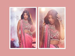 Shilpa Shetty Stuns In A Pink Striped Saree